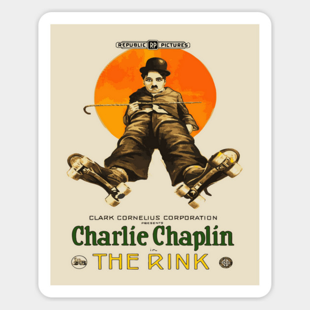 Charlie Chaplin in The Rink - Classic Roller-Skating Comedy Magnet by TuncGK