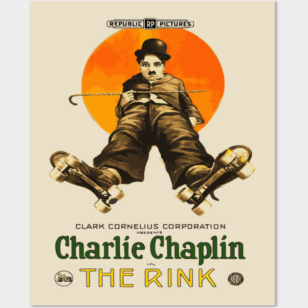 Charlie Chaplin in The Rink - Classic Roller-Skating Comedy Wall Art by TuncGK