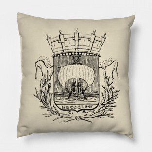 19th Century Paris Coat of Arms Etching Pillow