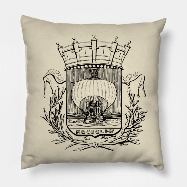 19th Century Paris Coat of Arms Etching Pillow by TuncGK
