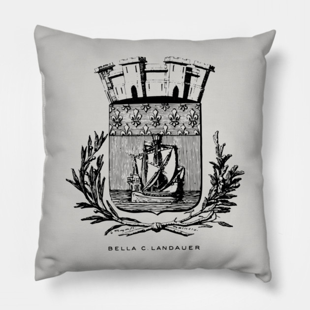 Nautical Paris Motto Etching - 19th Century Historical Design Pillow by TuncGK