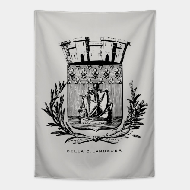 Nautical Paris Motto Etching - 19th Century Historical Design Tapestry by TuncGK