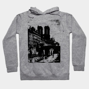 Petit Pont and Notre Dame Engraving - 19th Century Parisian Landscape Hoodie