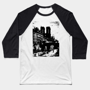 Petit Pont and Notre Dame Engraving - 19th Century Parisian Landscape Baseball T-Shirt