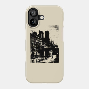 Petit Pont and Notre Dame Engraving - 19th Century Parisian Landscape Phone Case