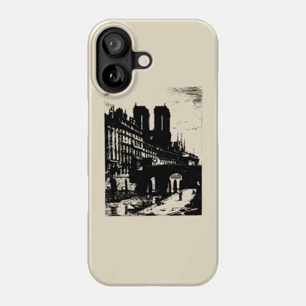 Petit Pont and Notre Dame Engraving - 19th Century Parisian Landscape Phone Case by TuncGK