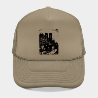 Petit Pont and Notre Dame Engraving - 19th Century Parisian Landscape Hat