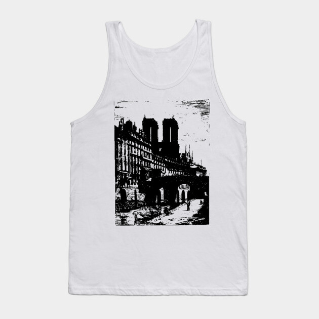 Petit Pont and Notre Dame Engraving - 19th Century Parisian Landscape Tank Top by TuncGK
