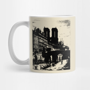 Petit Pont and Notre Dame Engraving - 19th Century Parisian Landscape Mug