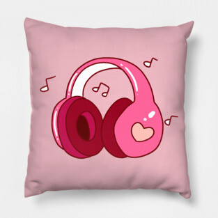 Pink Headphones Pillow