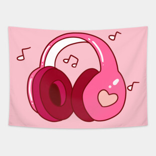 Pink Headphones Tapestry