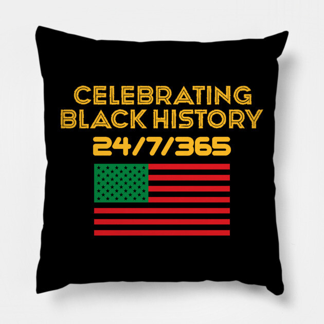 Celebrating Black History 24/7/365 Pan African Flag Pillow by UrbanLifeApparel