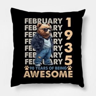 90th Birthday Bear Legends February 1935 90 Years Old Mens Pillow