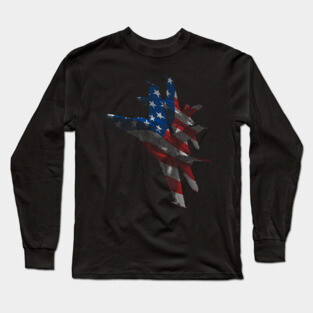 US Military Fighter Attack Jets with American Flag Overlay Long Sleeve T-Shirt