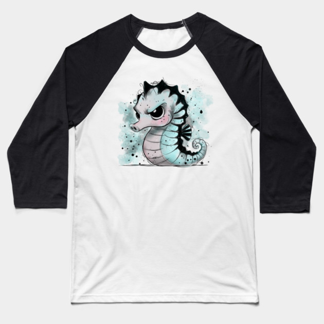 Grumpy Seahorse Baseball T-Shirt by H. R. Sinclair