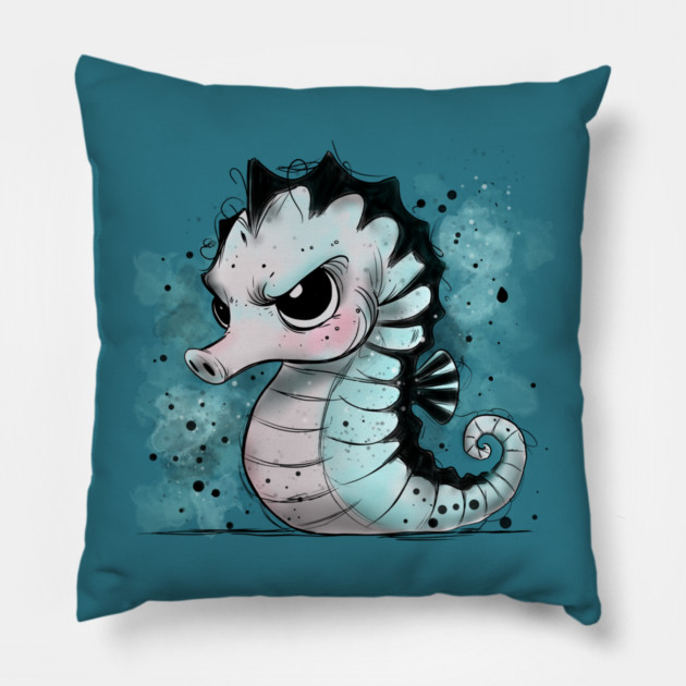 Grumpy Seahorse Pillow by H. R. Sinclair