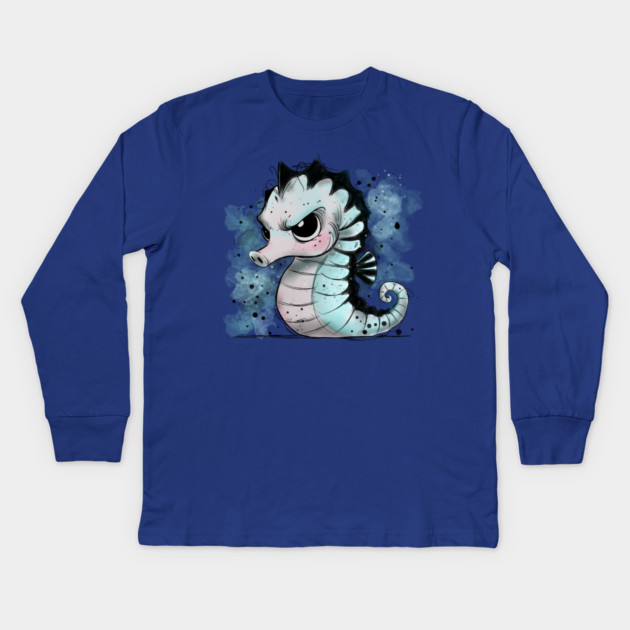 Grumpy Seahorse Kids Long Sleeve T-Shirt by H. R. Sinclair
