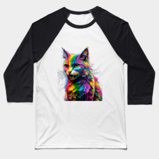 Colorful Cat's Portrait Baseball T-Shirt