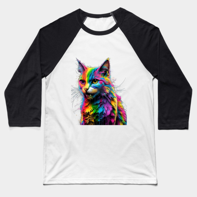 Colorful Cat's Portrait Baseball T-Shirt by animegirlnft