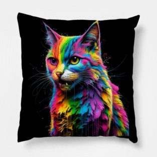 Colorful Cat's Portrait Pillow