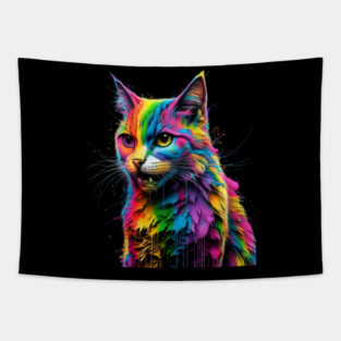 Colorful Cat's Portrait Tapestry