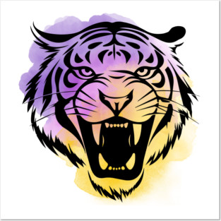 Tigers Purple & Gold (Water Color) Posters and Art
