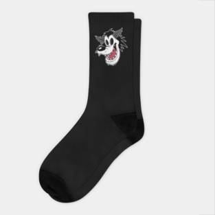 Big Bad Wolf Head Vintage Cartoon Socks