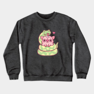 Cute Snake Curl Around An Anxious Pig Crewneck Sweatshirt