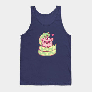 Cute Snake Curl Around An Anxious Pig Tank Top