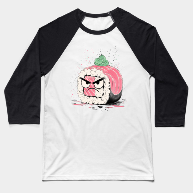 Grumpy Sushi Baseball T-Shirt by H. R. Sinclair
