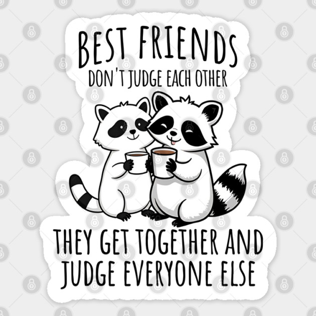 Best Friends Don't Judge The Other, snarky raccoon design Sticker by Luxinda