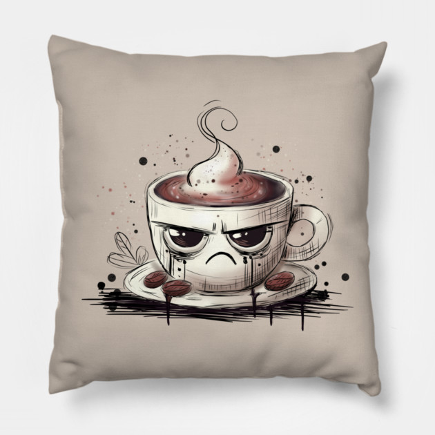 Grumpy Coffee Pillow by H. R. Sinclair