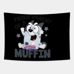 Proud Parent Of A Muffin Muffin Bluey, Bluey Yelling, Bluey Muffin Heeler Best Dad Ever Vintage Cartoon Tapestry