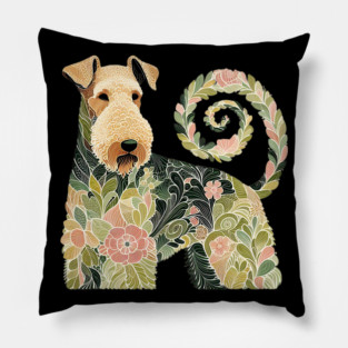 Airedale Dog Botanical Style Illustration 4 Pillow