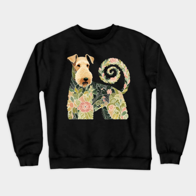 Airedale Dog Botanical Style Illustration 4 Crewneck Sweatshirt by BirdsnStuff
