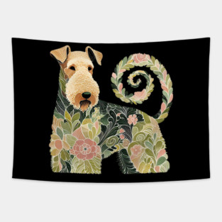 Airedale Dog Botanical Style Illustration 4 Tapestry
