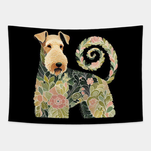 Airedale Dog Botanical Style Illustration 4 Tapestry by BirdsnStuff
