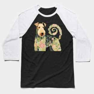 Airedale Dog Botanical Style Illustration 4 Baseball T-Shirt