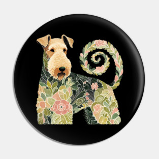 Airedale Dog Botanical Style Illustration 4 Pin