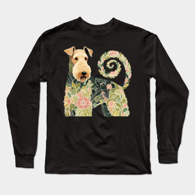 Airedale Dog Botanical Style Illustration 4 Long Sleeve T-Shirt by BirdsnStuff