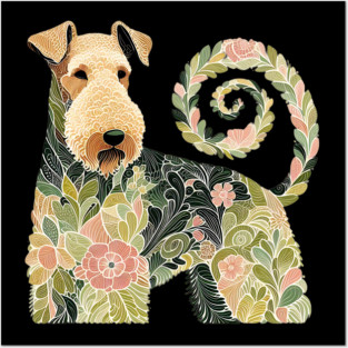 Airedale Dog Botanical Style Illustration 4 Posters and Art