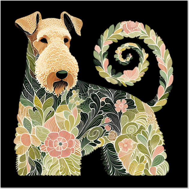 Airedale Dog Botanical Style Illustration 4 Wall Art by BirdsnStuff