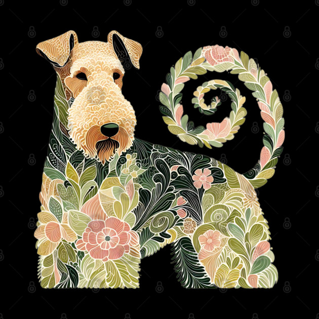 Airedale Dog Botanical Style Illustration 4 by BirdsnStuff