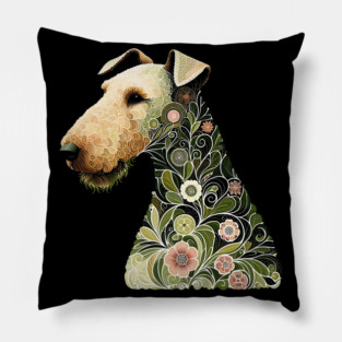 Airedale Dog Botanical Style Illustration Pillow