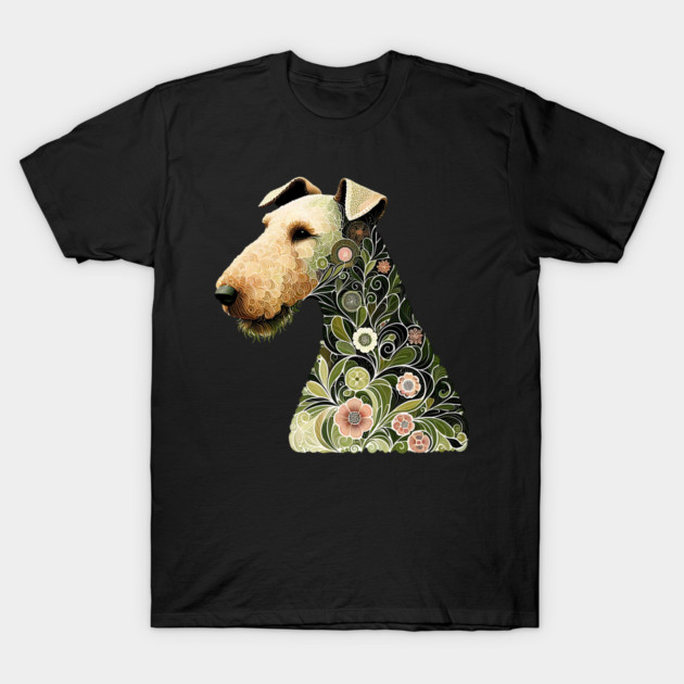 Airedale Dog Botanical Style Illustration T-Shirt by BirdsnStuff