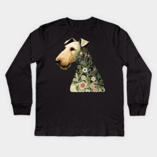 Airedale Dog Botanical Style Illustration Kids Long Sleeve T-Shirt