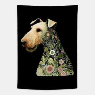 Airedale Dog Botanical Style Illustration Tapestry
