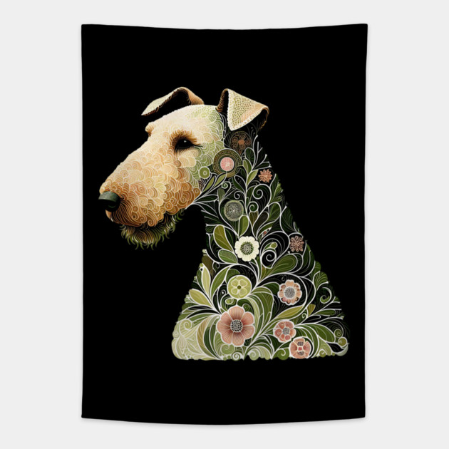 Airedale Dog Botanical Style Illustration Tapestry by BirdsnStuff