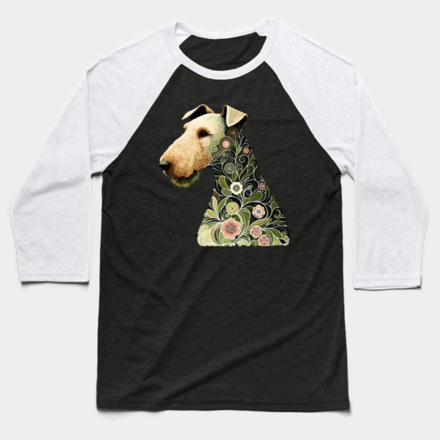 Airedale Dog Botanical Style Illustration Baseball T-Shirt by BirdsnStuff