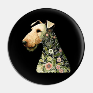 Airedale Dog Botanical Style Illustration Pin